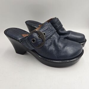 Born Leather Mule Clogs Navy Blue Buckle Platform Heels Comfort Shoes Womens 9